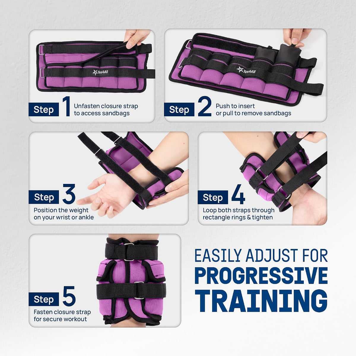 Yes4All Adjustable Wrist & Ankle Weights 3.5/5 LB Pair, Leg Weights for Women & Men, Weighted Arm Bands with Removable Sandbags for Fitness, Pilates, Walking, Strength Training - Versatile Colors