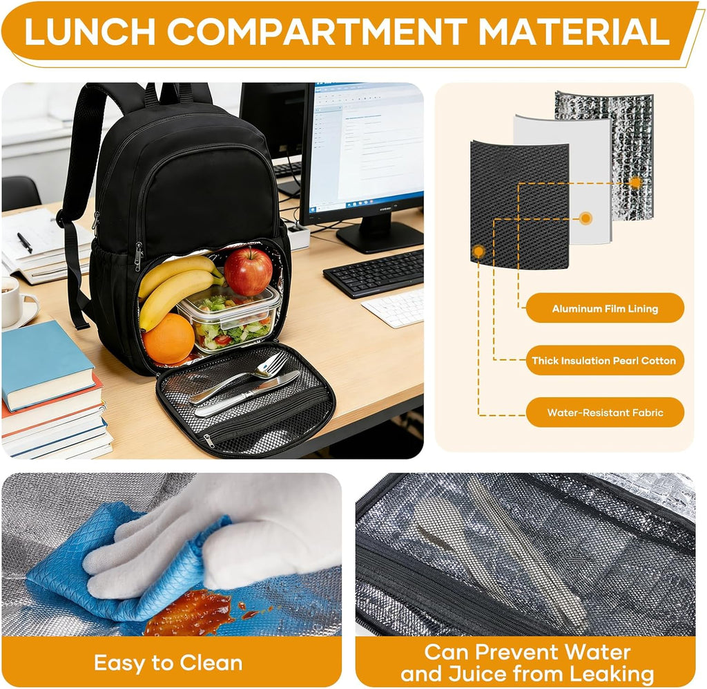 coowoz Lunch Backpack for Men Women,15.6 Inch Laptop Backpack with Lunch Compartment,Water Resistant Insulated Cooler Work college Backpacks