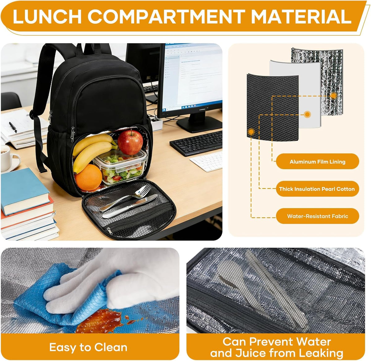 coowoz Lunch Backpack for Men Women,15.6 Inch Laptop Backpack with Lunch Compartment,Water Resistant Insulated Cooler Work college Backpacks