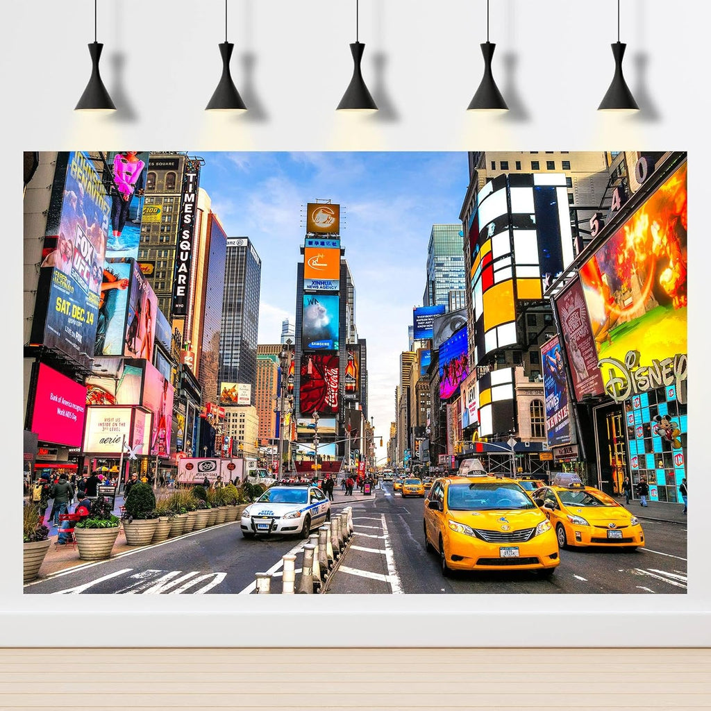 7x5ft New York City Backdrop Times Square Street Modern Skyscrapers Photography Background Birthday Party Banner Video Broadcast Decorations Travel Decor Children Adults Studio Prop Decor