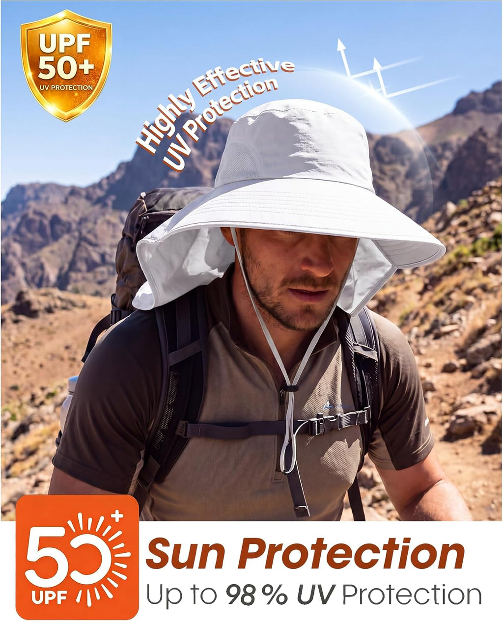 Home Prefer Outdoor UPF50+ Sun Hat Wide Brim Mesh Fishing Hat with Neck Flap