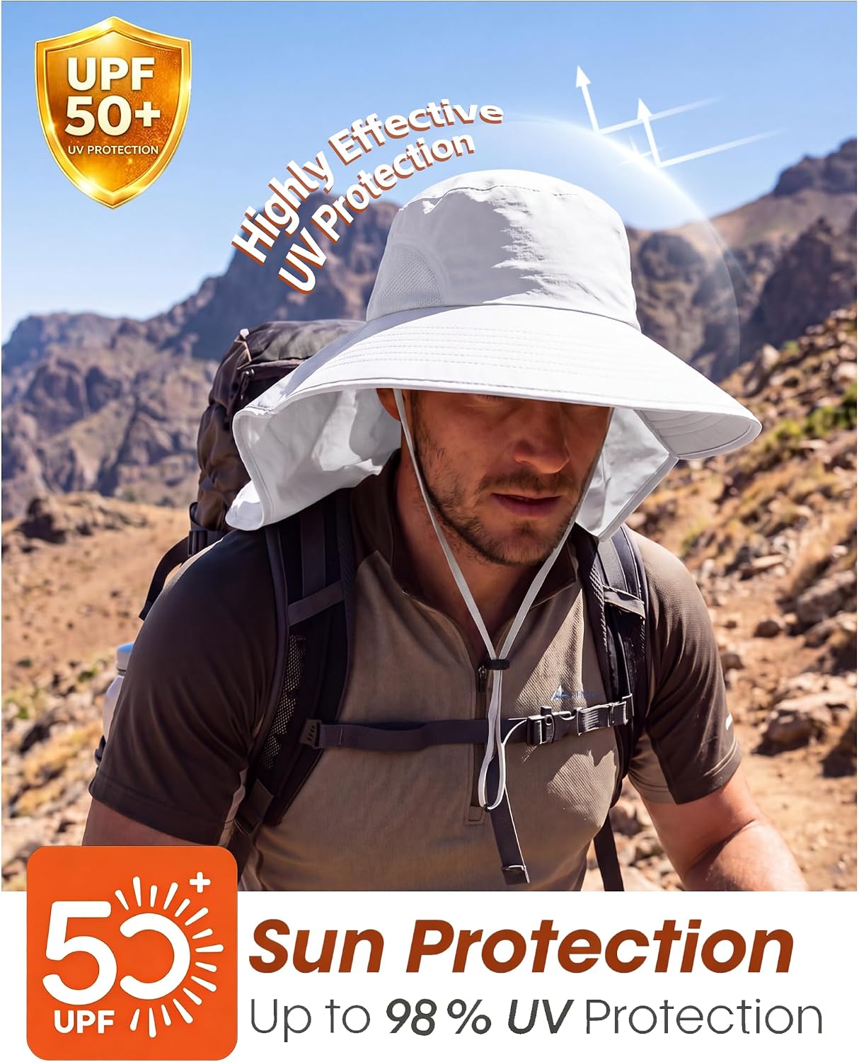 Home Prefer Outdoor UPF50+ Sun Hat Wide Brim Mesh Fishing Hat with Neck Flap