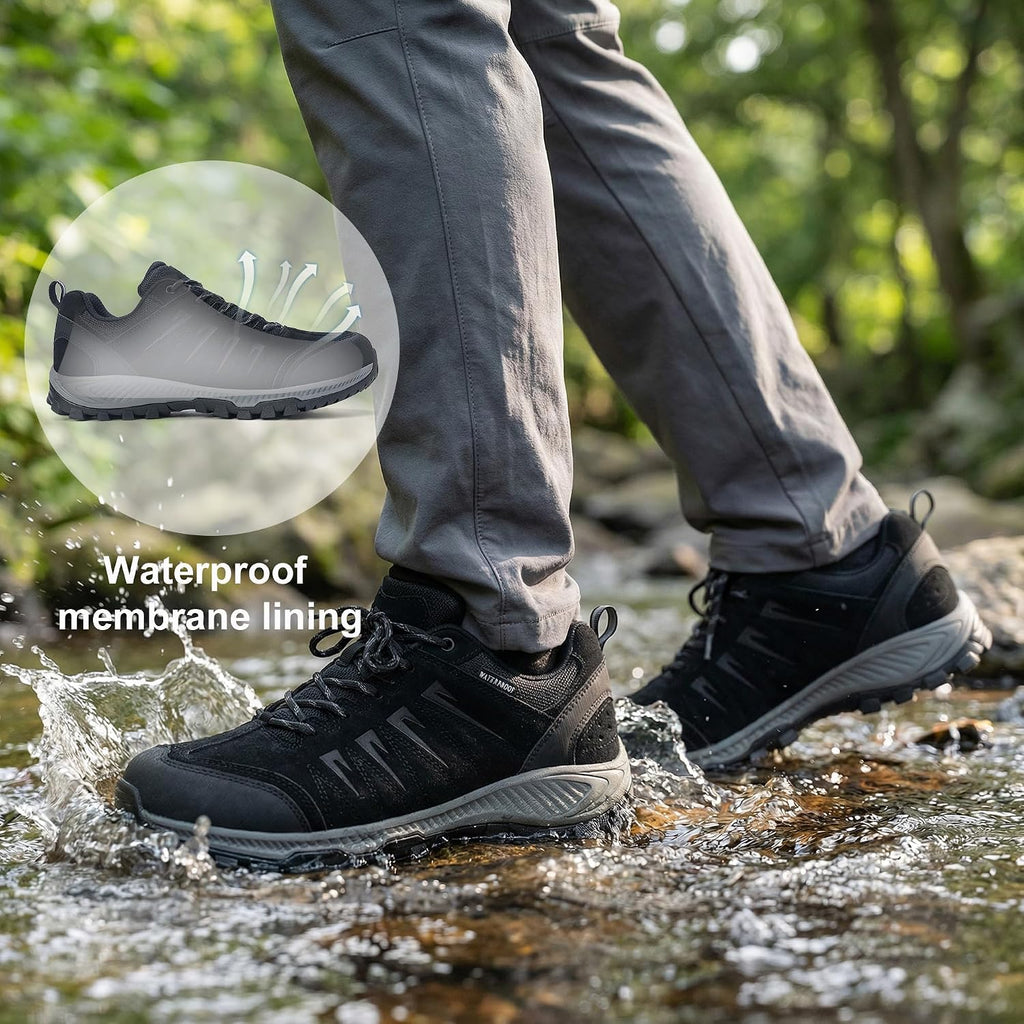 OL OUTJET LEGEND Men's Waterproof Hiking Shoes Leather Comfortable Lightweight Anti-Slip Outdoor Walking Work Sneakers