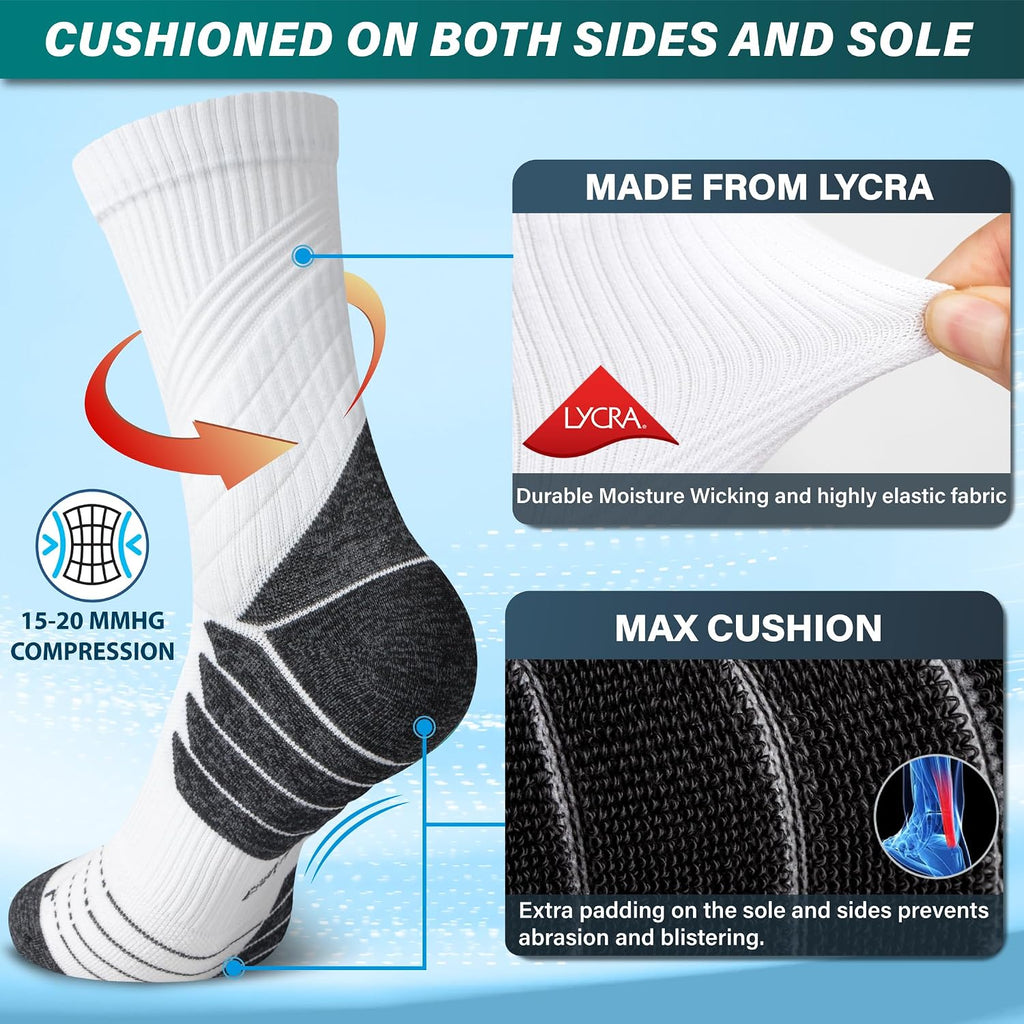 Hylaea Unisex Crew Socks for Running Athletic, Comperssion & No Blisters