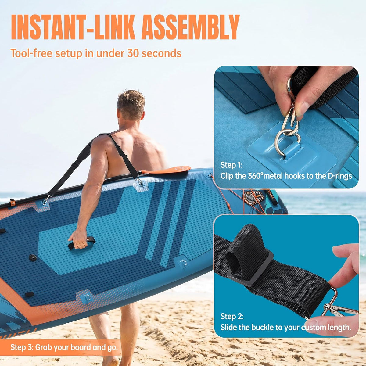 UPWELL Professional SUP Carry Strap, Adjustable Padded Paddle Board Sling, Heavy Duty Carrying Strap for Inflatable SUPs, Ergonomic Design for Easy Transport