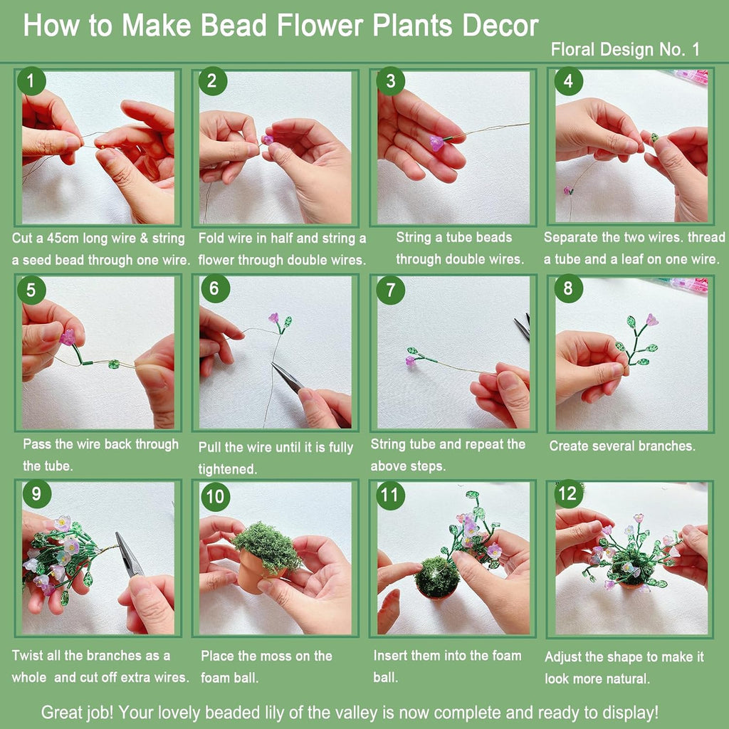 Juan's Moment Green Glass Beaded Plant Kit, Bead Craft Kit to Make Beading Flower Leaf Plants Window Suncatcher DIY Desk Decor with Pots Tools and Video Tutorial for Adults & Teens Creative Gift