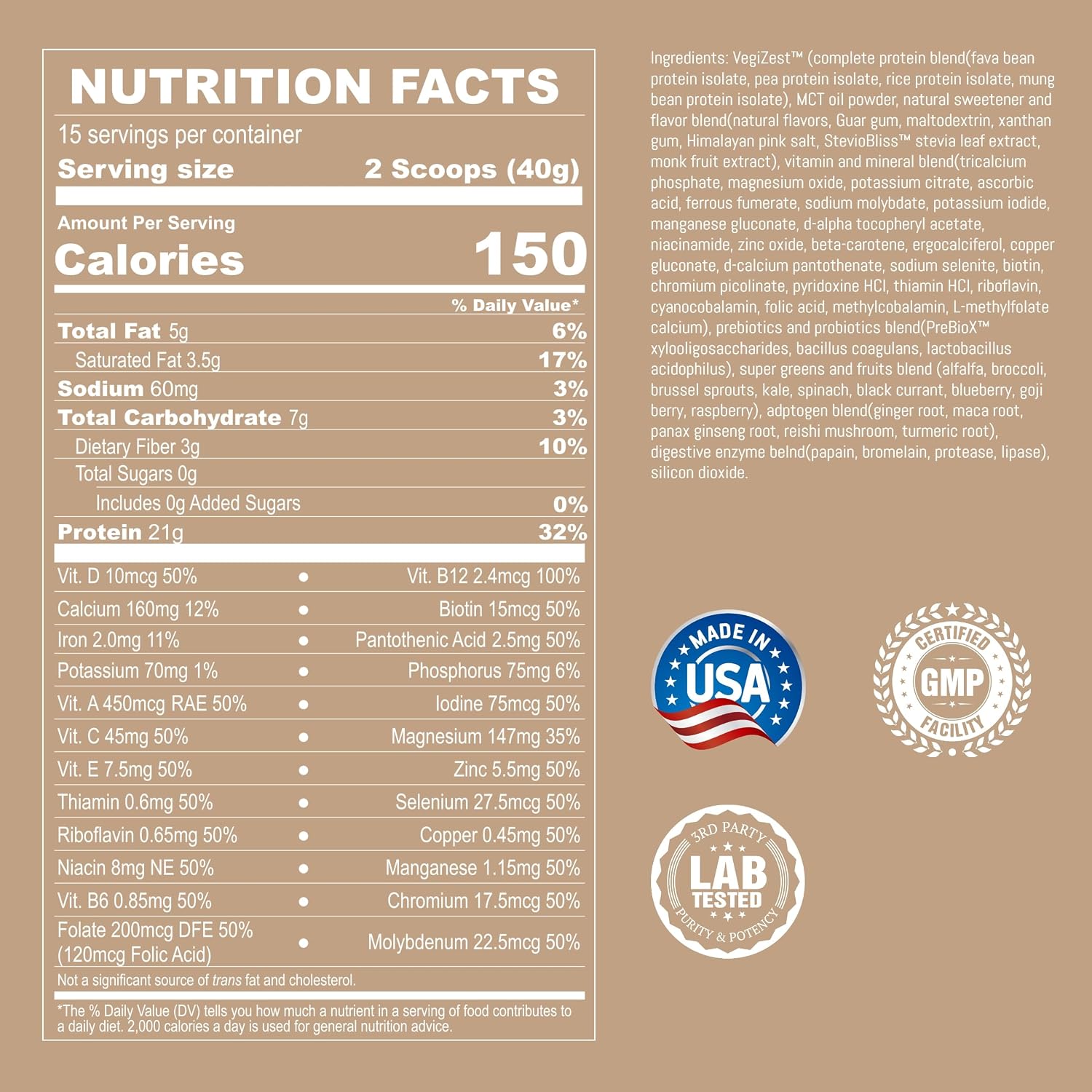 UpNourish Vanilla Cookie Vegan Protein Powder 54 Superfoods Powder,1.5 Billion CFU Probiotics 21g Plant Based Protein,No Sugar No Dairy No GMO Dairy Free,Meal Replacement Shake Keto-Friendly Low-Carb Diet,15 Servings
