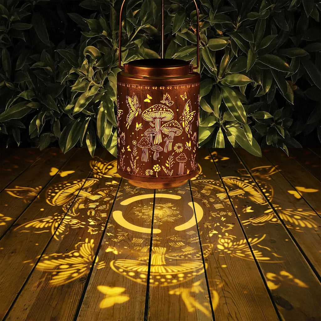 Solar Lanterns Outdoor Waterproof Mushroom Butterfly Garden Decor Gifts for Women Mon Grandma Metal Hanging Solar Lights Decoration for Outside LED Lanterns for Yard Patio Lawn