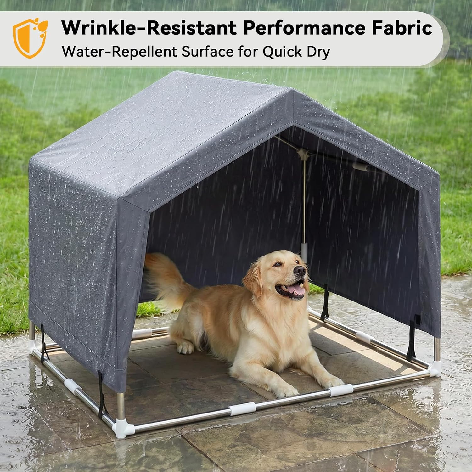 Outdoor Dog House Tent, Stainless Steel Frame Dog Shade Shelter, Large Dogs