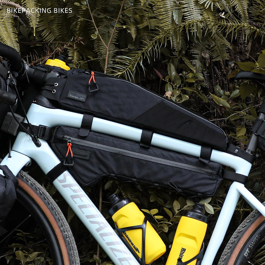 Rhinowalk Bike Frame Bag 2.1L, Waterproof Front Tube Bag with Dual Compartments, YKK Zipper, Phone Storage & Cable Port – Fits Most Bikes – Black