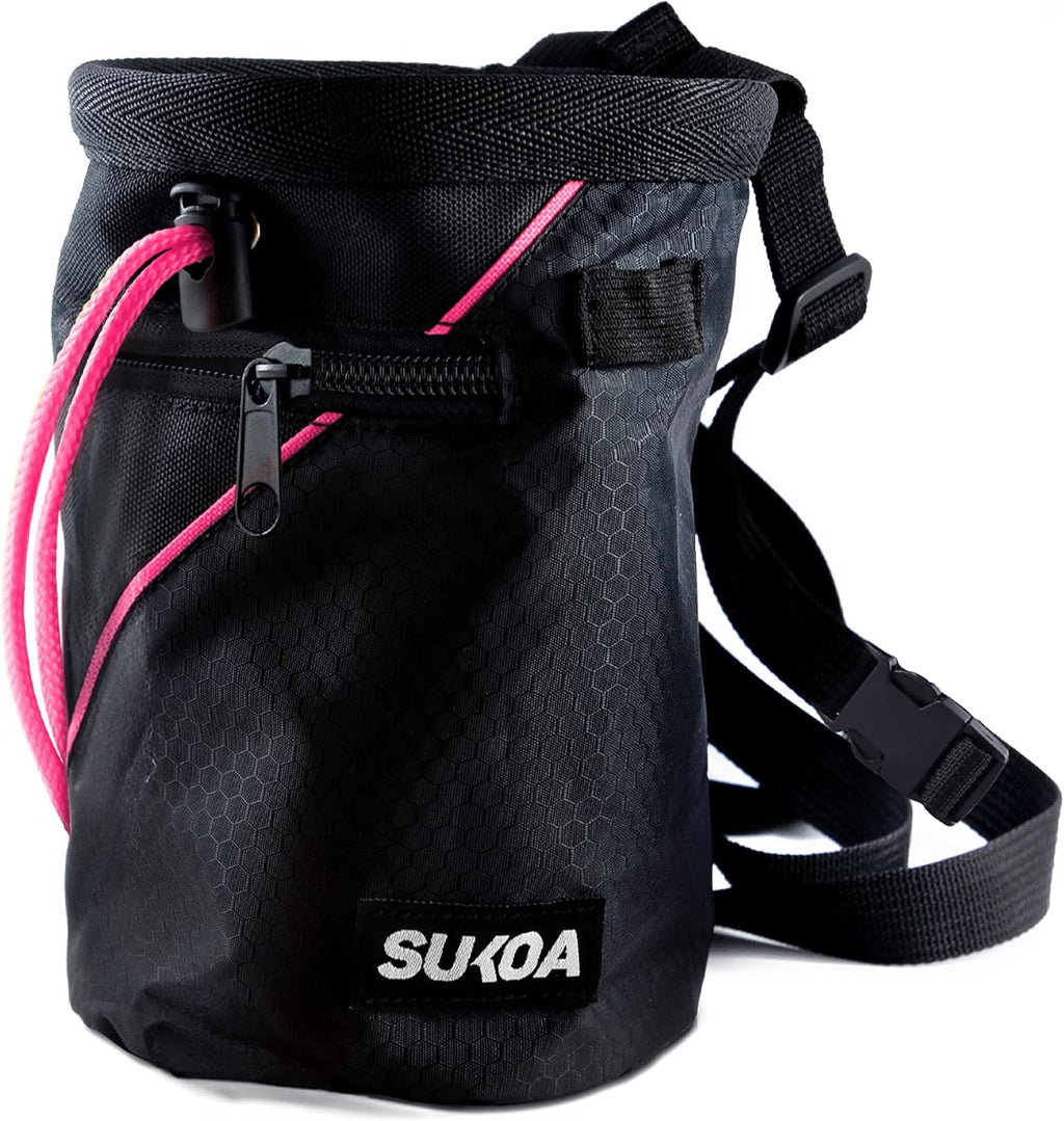 Chalk Bag for Rock Climbing - Rock Climbing Gifts Gear Accessories - Quick-Clip Belt, Large Zippered Pockets & Brush Holder - Weight Lifting, Gym, Bouldering, Disc Golf, Wall, Rock Climbing Chalk Bag