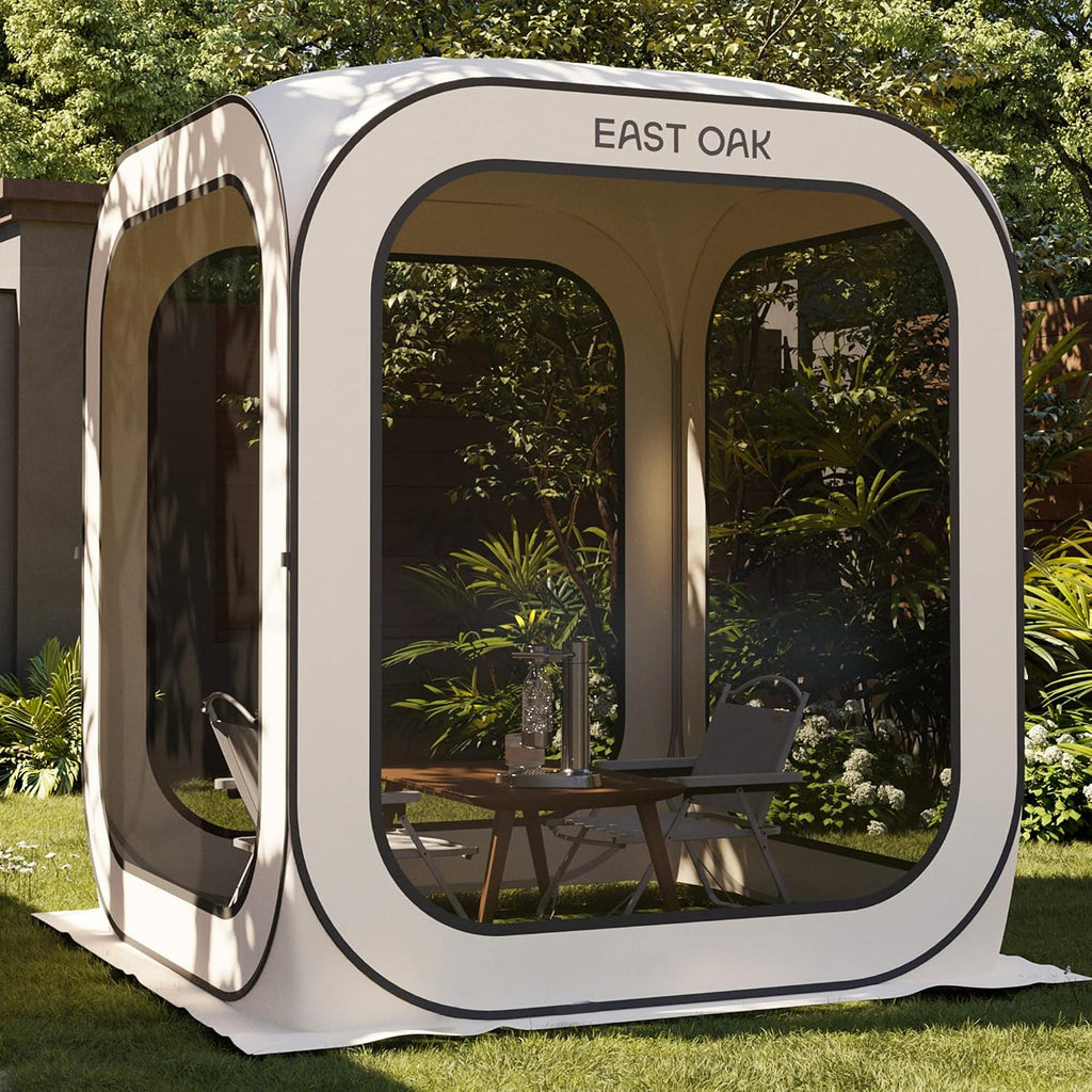 East Oak Pop up Screen Tent with Mosquito Netting, Portable Screen House Canopy Shelter, 6 x 6 FT Instant Screen Gazebo & UPF 50+ UV Protection for Patio, Backyard, Deck & Outdoor Activities, Beige