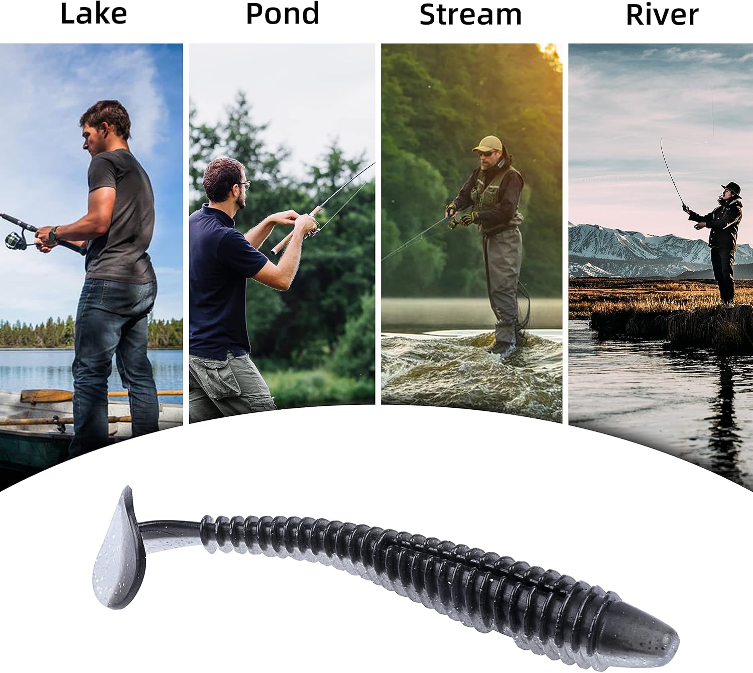 RUNCL Swimbaits Paddle 10/20/30/40PCS, 5/4/3/2 Inchs Paddle Tail, Soft Lure for Trout Crappie Bass, Durable Plastic Bait Swimmer for Saltwater/Freshwater, Fishing Lover's Gift