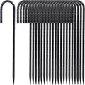 Homwin 12 Inch Heavy Duty Rebar Stakes, 20-Pack Galvanized Steel J Hook Tent Stakes for Outdoor Decorations, Inflatables, Fencing, Gardening, Gazebo and Swing Set Anchors