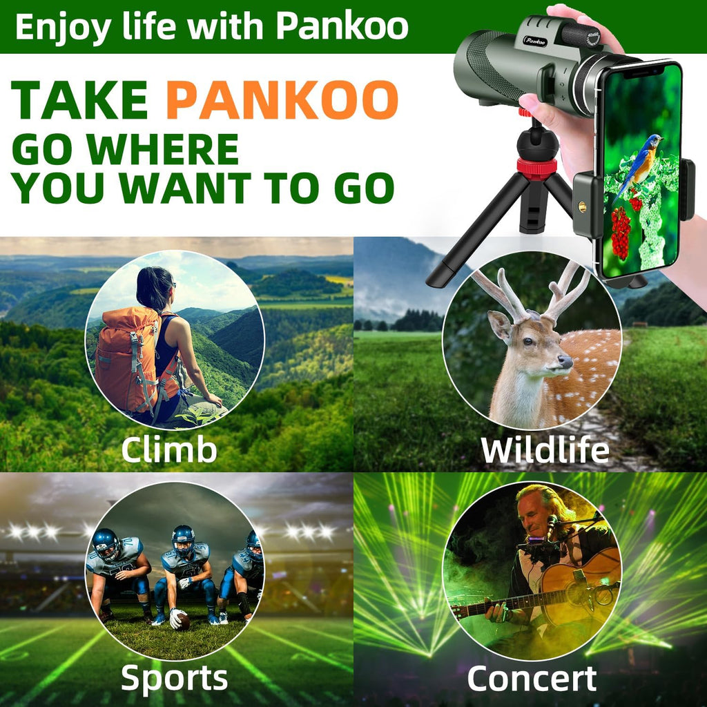40X60 Monocular Telescope, High Power Monocular for Adults with Phone Adapter& Tripod& Hand Strap, Low Night Vision Monocular, Equipped with BAK4 Prism for Bird Watching and Traveling Concert
