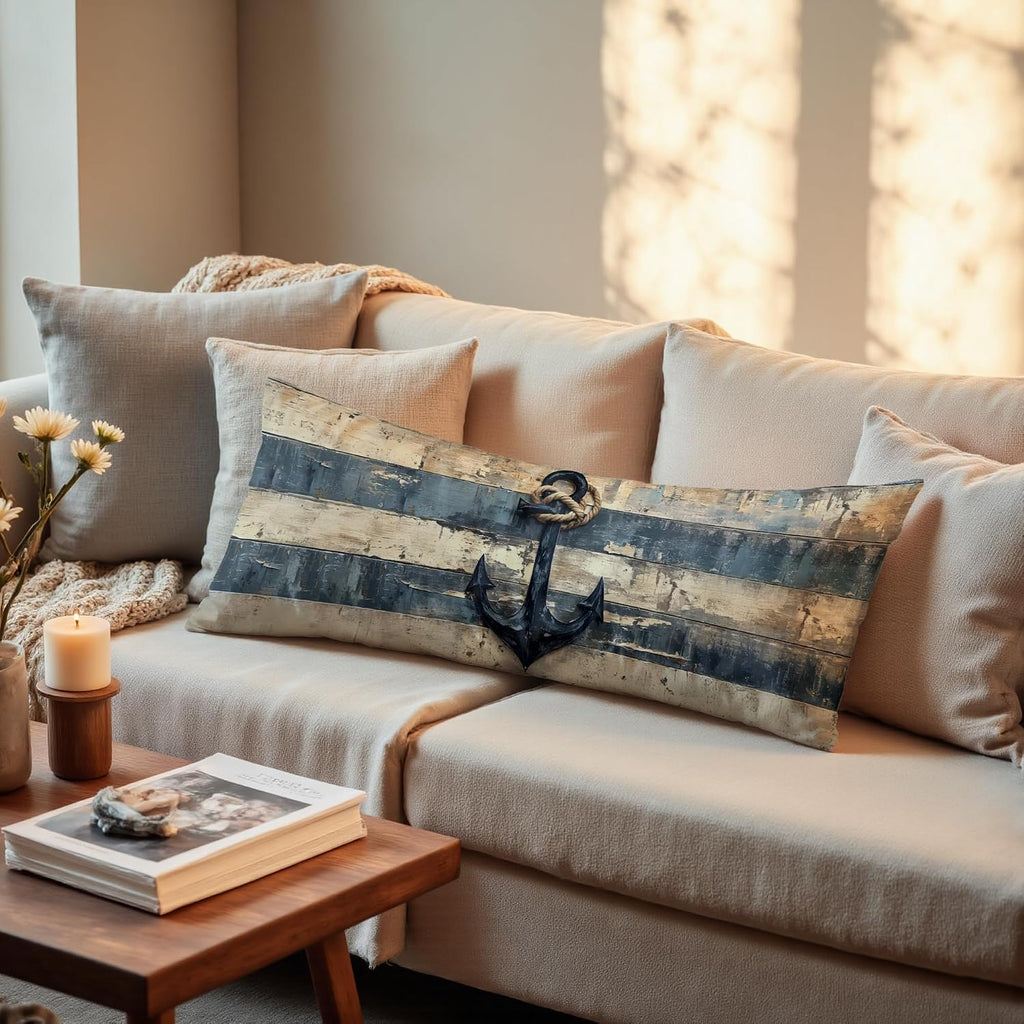 Vintage Nautical Ancho Body Pillow Covers 20x54,Rustic Coastal Beach Lighthouse Decorative Body Pillow Cover,Coastal Anchor Decorative Pillowcases for Home Couch Bed Decor,A031-CBZ