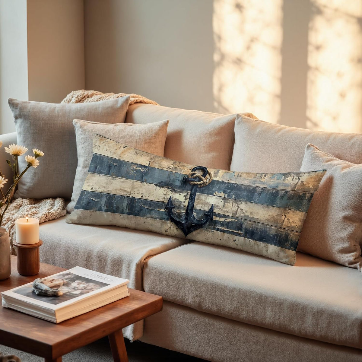 Vintage Nautical Ancho Body Pillow Covers 20x54,Rustic Coastal Beach Lighthouse Decorative Body Pillow Cover,Coastal Anchor Decorative Pillowcases for Home Couch Bed Decor,A031-CBZ
