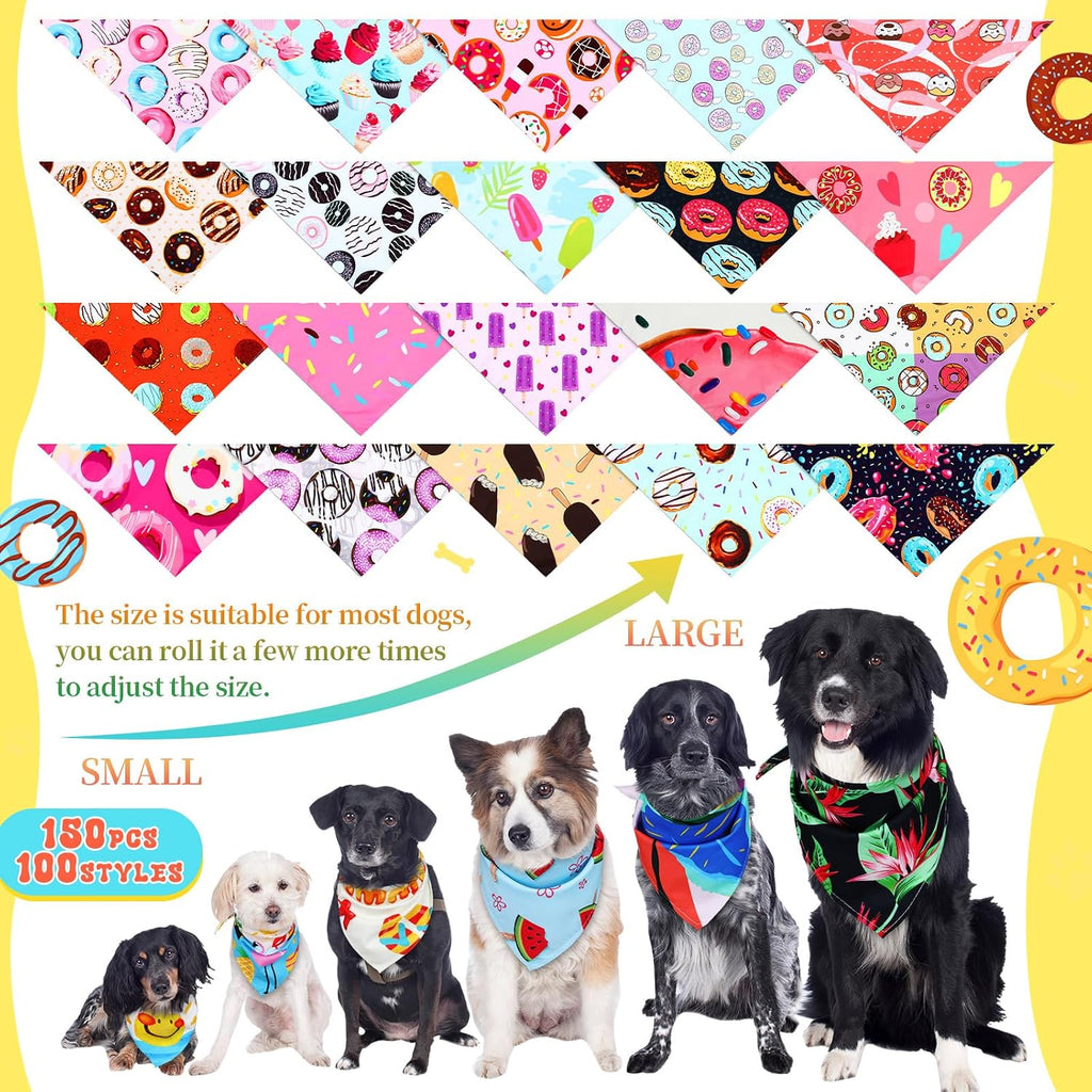 Huhumy 100 Pcs Donut Dog Bandanas Bulk Summer Donut Bandanas for Dogs