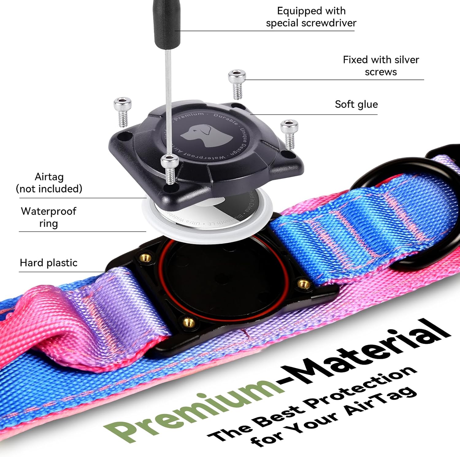 2026 Upgrade Waterproof Tactical AirTag Dog Collar, Built in AirTag Holder
