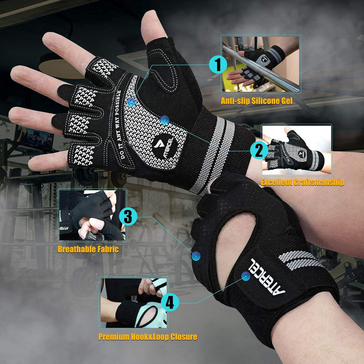 ATERCEL Workout Gloves Women with Wrist Support for Gym and Weight Lifting