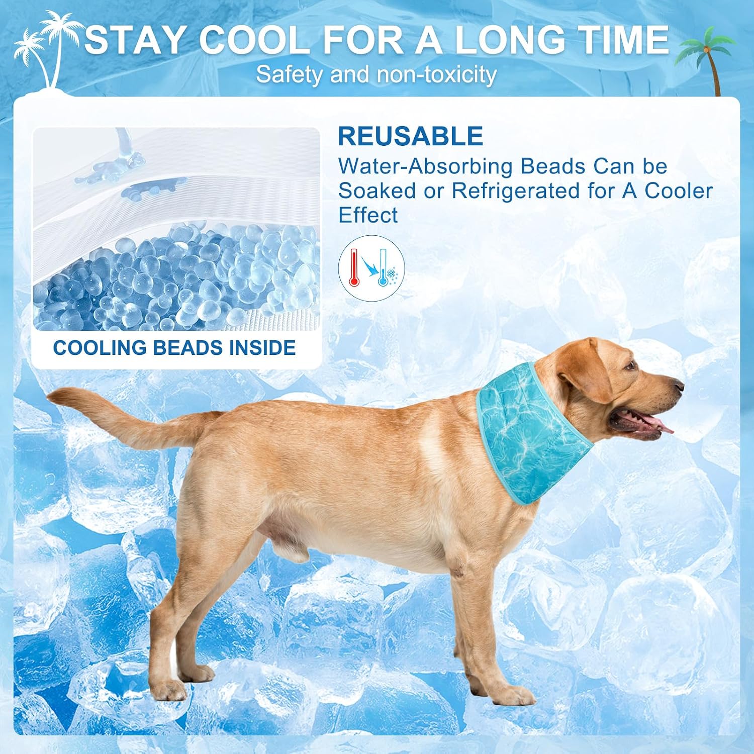 BEAUTYZOO Dog Cooling Bandana for Medium Large Dogs, 2 Pack Instant Cooling Bandanas Breathable Cooling Ice Towel Neck Wraps, Pet Scarf Keep Dogs Cool in Hot Summer,Leaf L