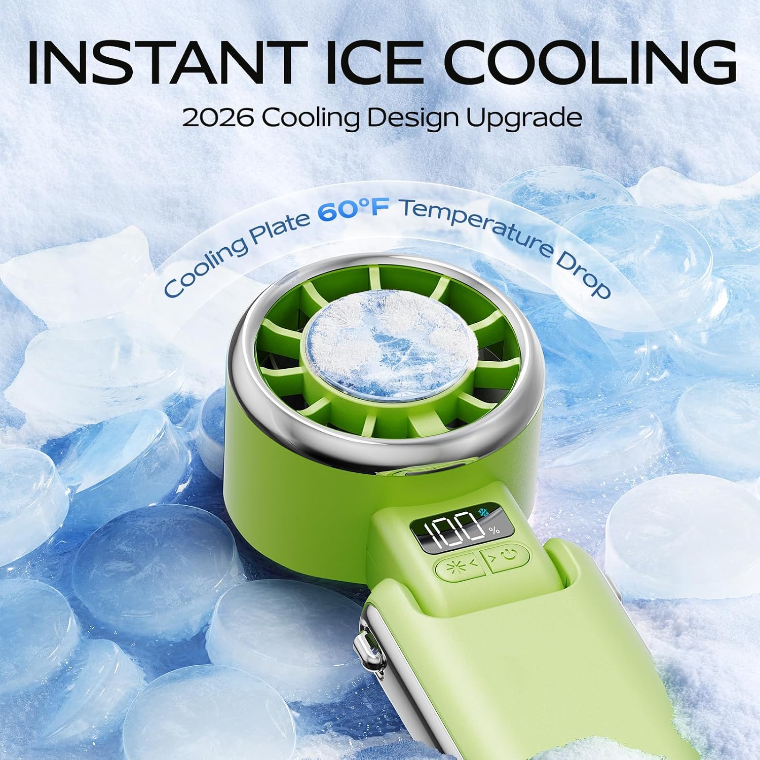SHEWIND Portable Handheld Fan with Ice Cooling - 5 Gear High Speed Turbo Personal Fan Rechargeable, Up to 11 Hrs, Mini Hand Fans for Travel Essentials, Beach Vacation, Gifts for Women, Men (Green)