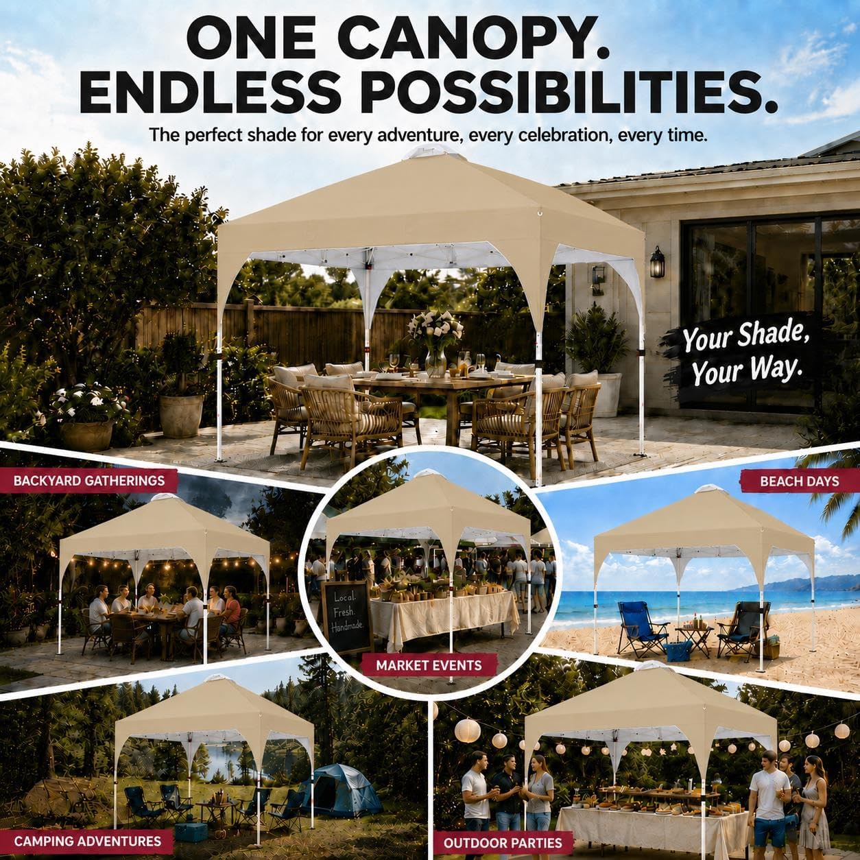 Yaheetech 10x10 Pop Up Canopy Tent for Outdoor Events, Khaki