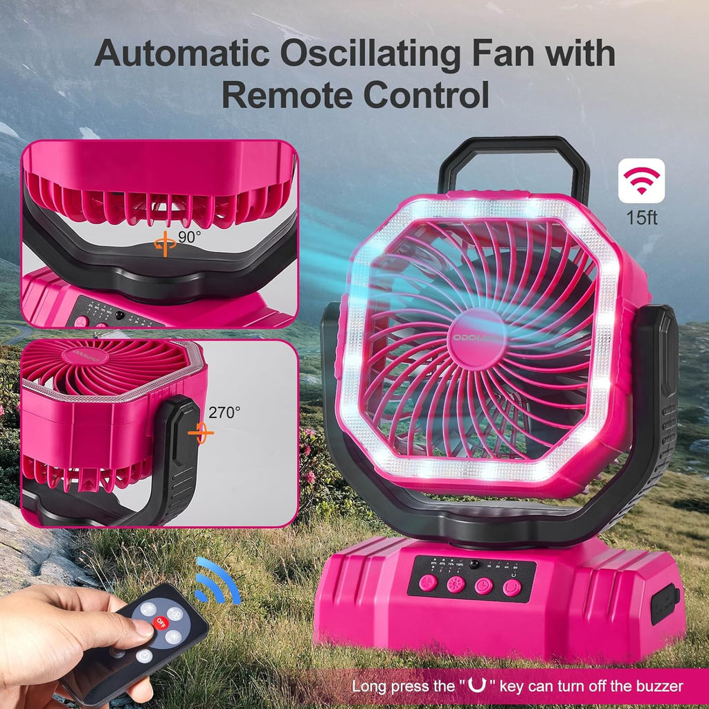Odoland Portable Camping Fan with Light, 20000mAh Rechargeable Battery Fan