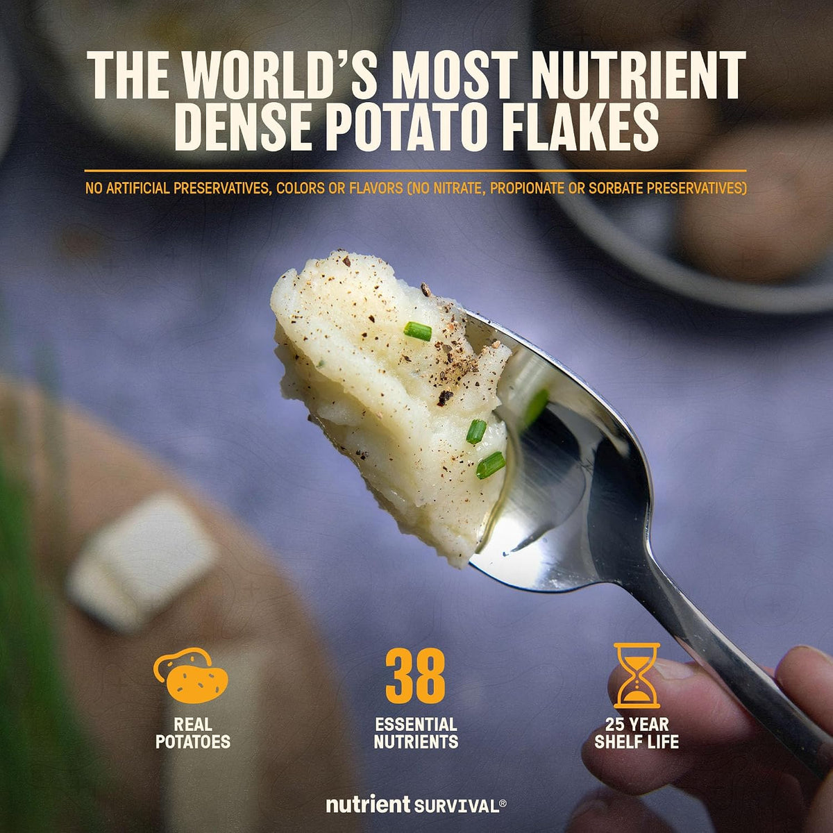 Nutrient Survival Potato Flakes, Powdered Vitamin Potato (30 Servings) for Mashed Potatoes, Soups, Emergency Food Supply & Camping Supplies, 38 Nutrients, Shelf Stable Up to 25 Years, One Can