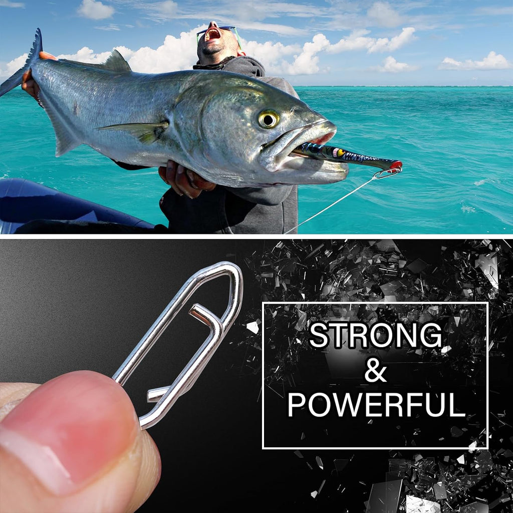 Atibin Stainless Lock Snaps Swivel Steel Saltwater Connector Fishing Snap Line High Strength Fishing Clip Power Lure Connector White Nickel