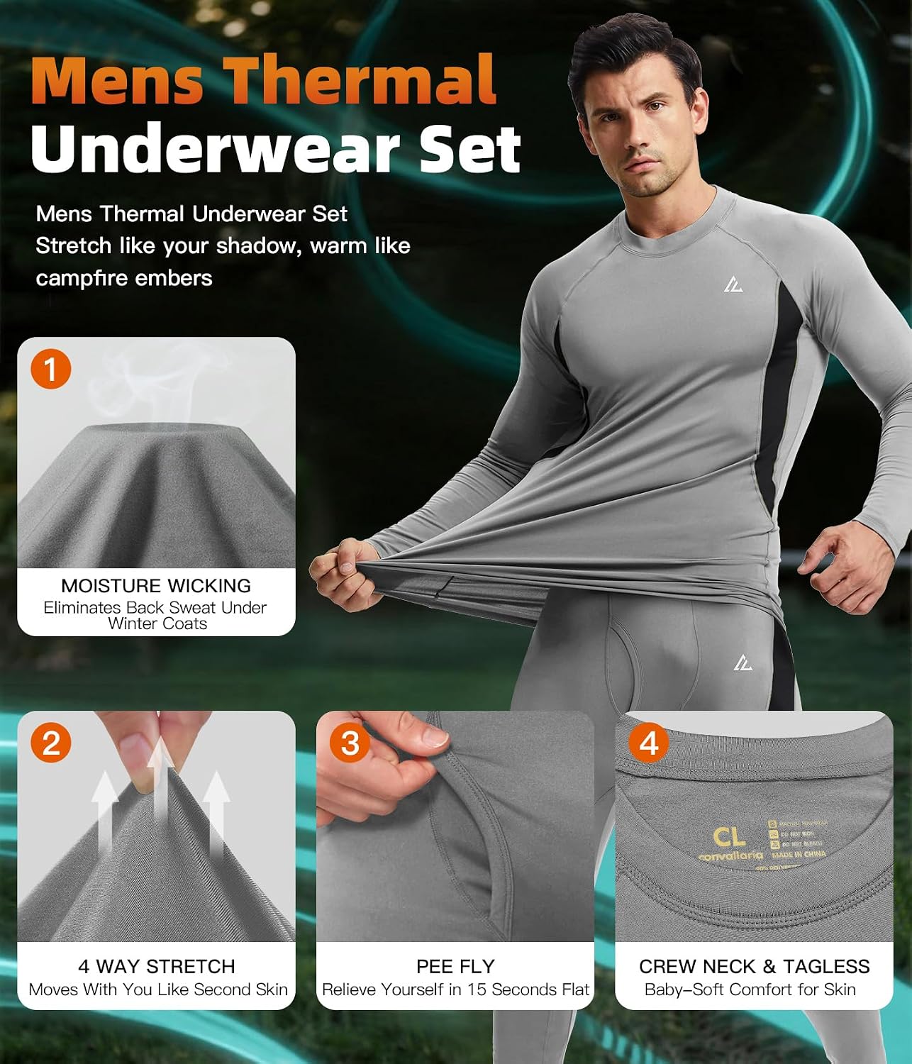 Mens Thermal Underwear Long Johns Set Cold Weather Hunting Base Layer