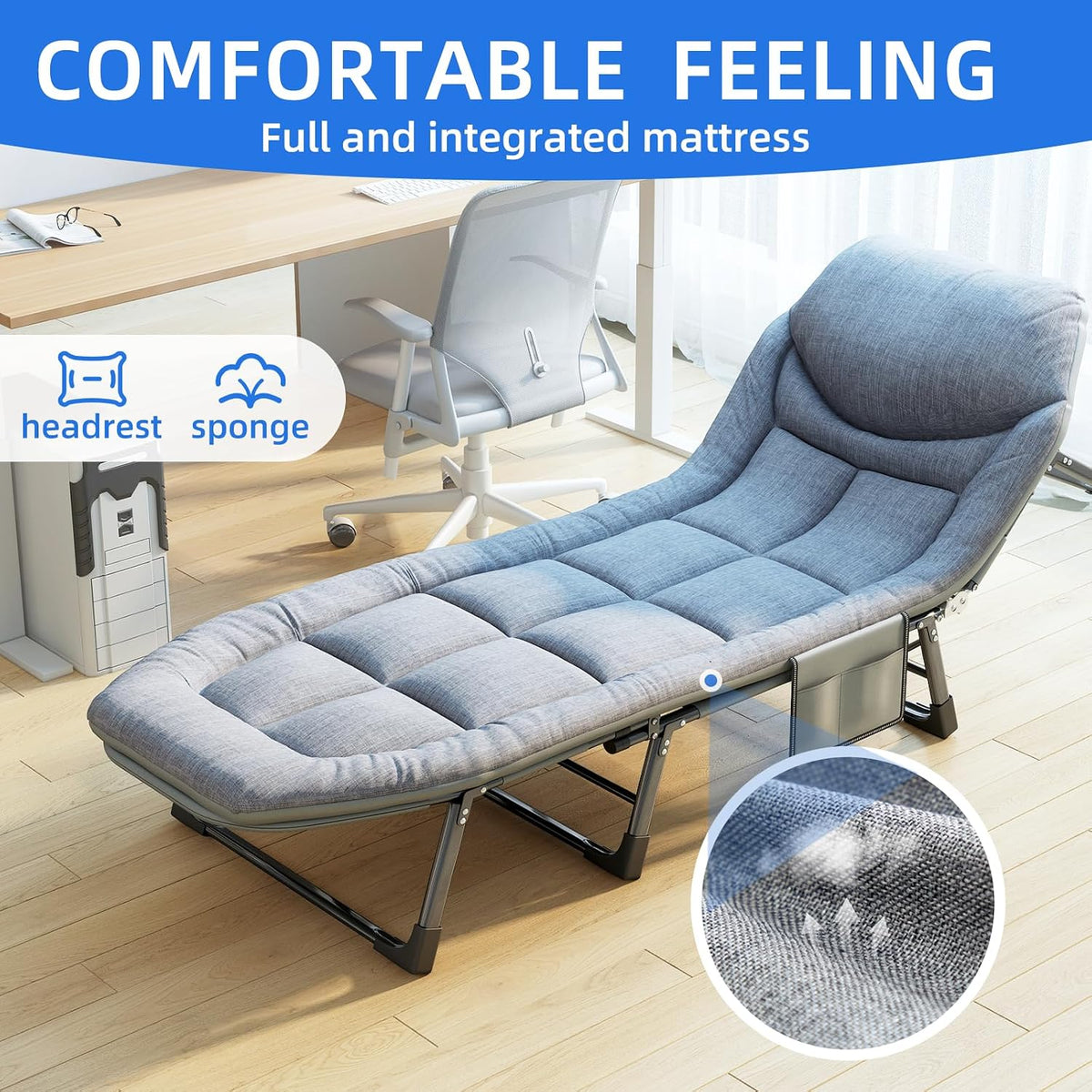 Adjustable Folding Camping Cot with Mattress(L''70in)