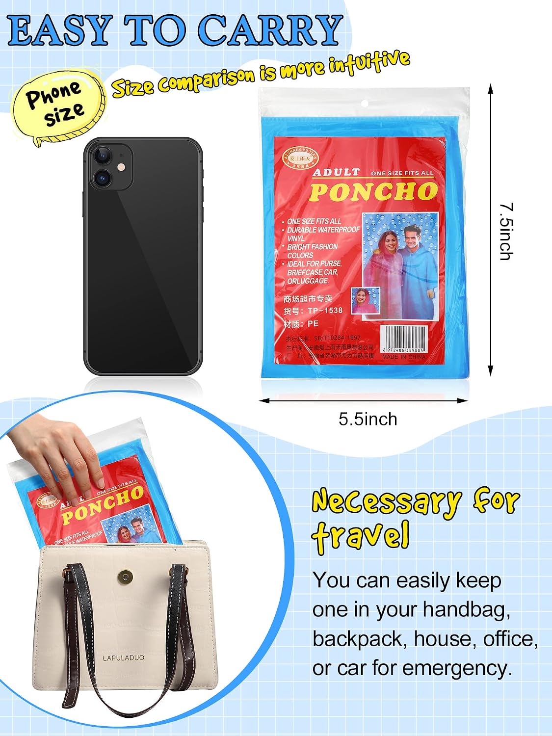 Tarpop 40 Pack Disposable Rain Ponchos Adult Drawstring Hood