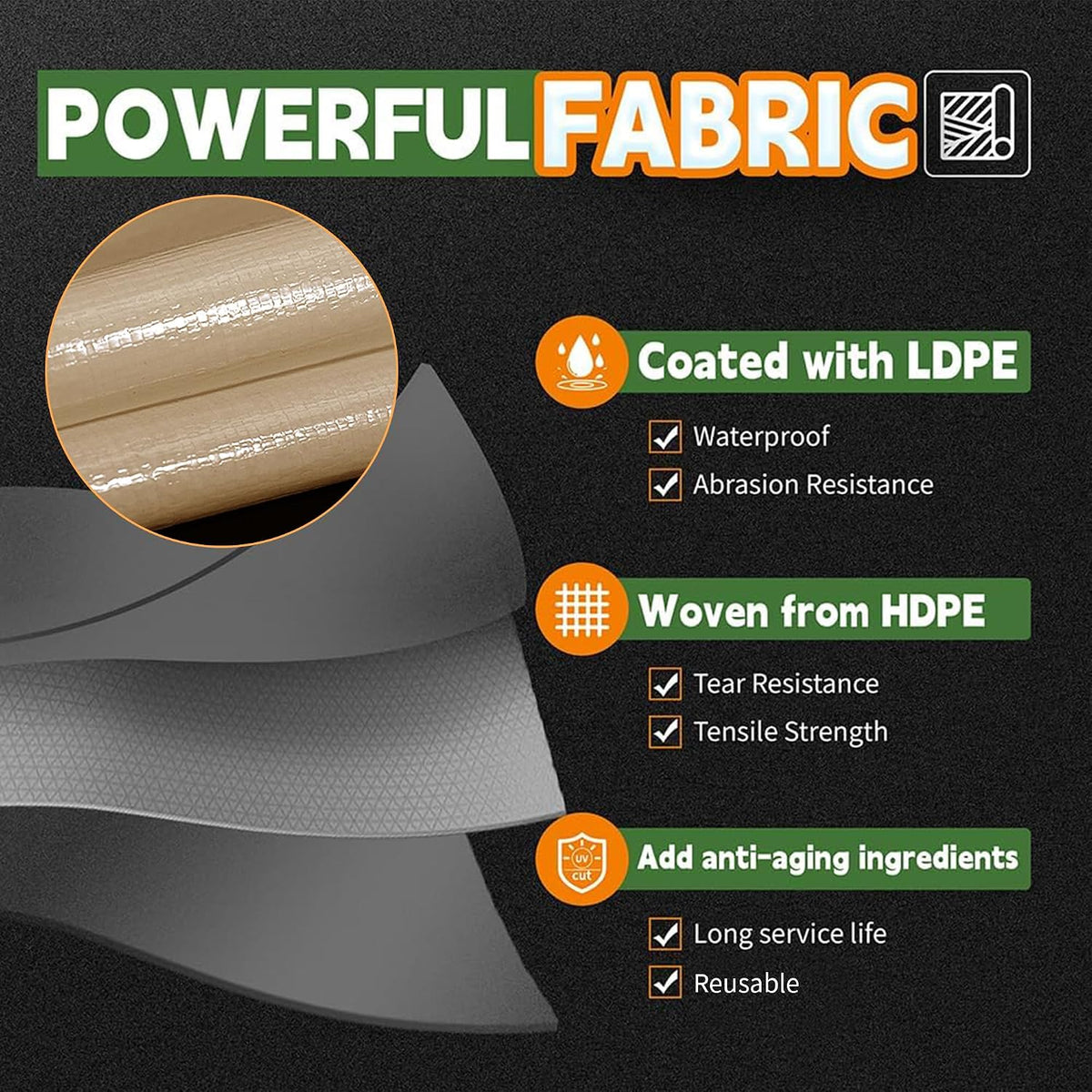 RAINDEWAY 6' X 10' Heavy Duty Tan Poly Tarp Multipurpose Waterproof Cover
