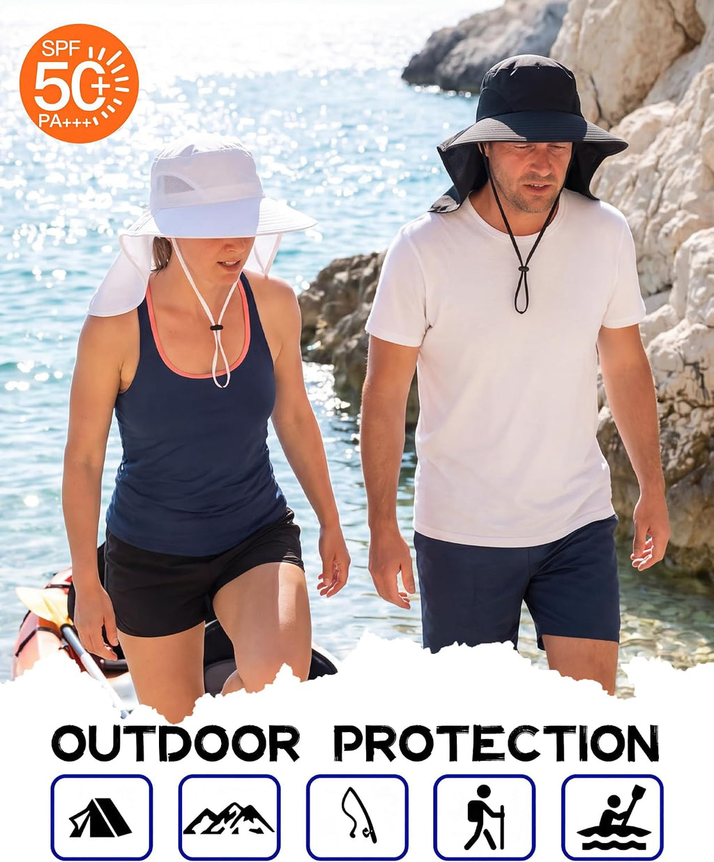 Home Prefer Outdoor UPF50+ Sun Hat Wide Brim Mesh Fishing Hat with Neck Flap