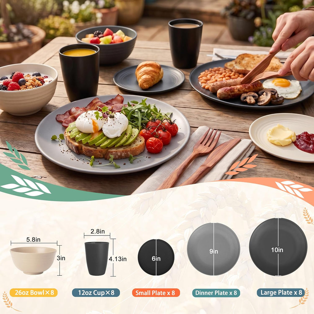 PYRMONT 40 Pcs Wheat Straw Dinnerware Sets Unbreakable Dishes Set for 8