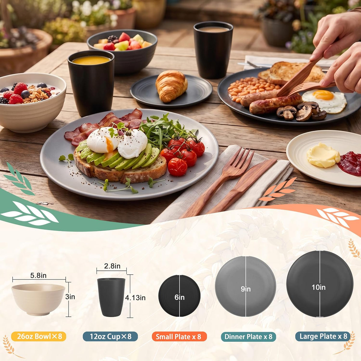 PYRMONT 40 Pcs Wheat Straw Dinnerware Sets Unbreakable Dishes Set for 8