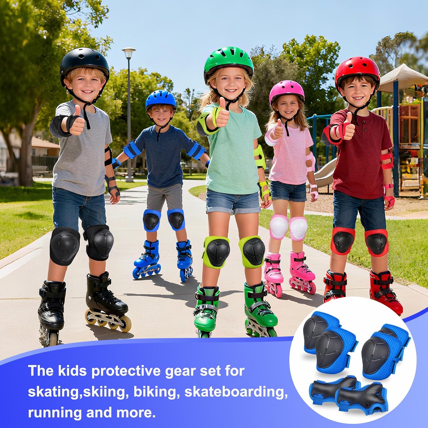 Kids/Youth Knee Pads and Elbow Pads Set with Wrist Guard 3 in 1 Kids Protective Gear Set for 3-14 Years for Skateboarding, Skiing, Cycling, BMX Biking, Running, Scooter
