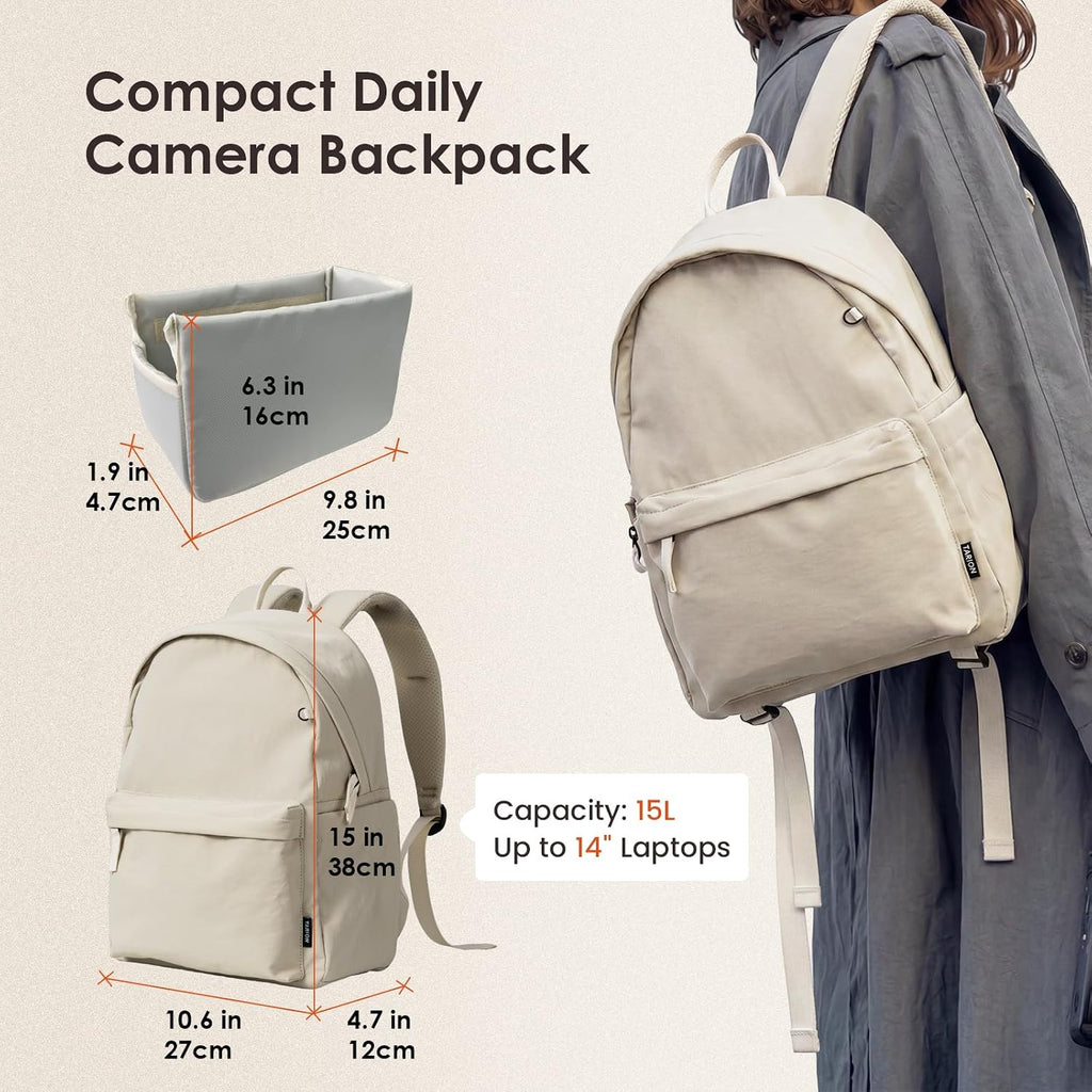 TARION Casual Camera Backpack 15L Urban Photography Bag, Once LT15, Beige