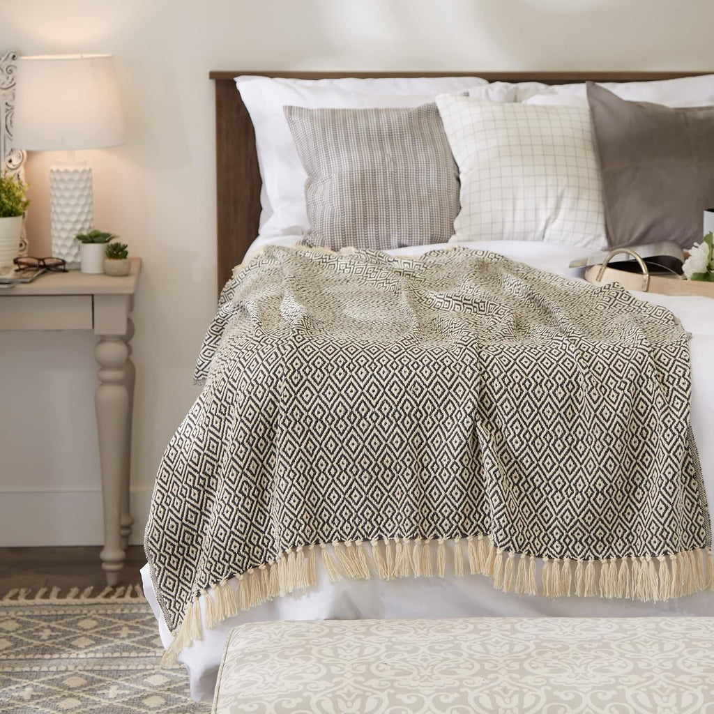 DII Rustic Farmhouse Double Diamond Woven Throw, 50x60, Mineral