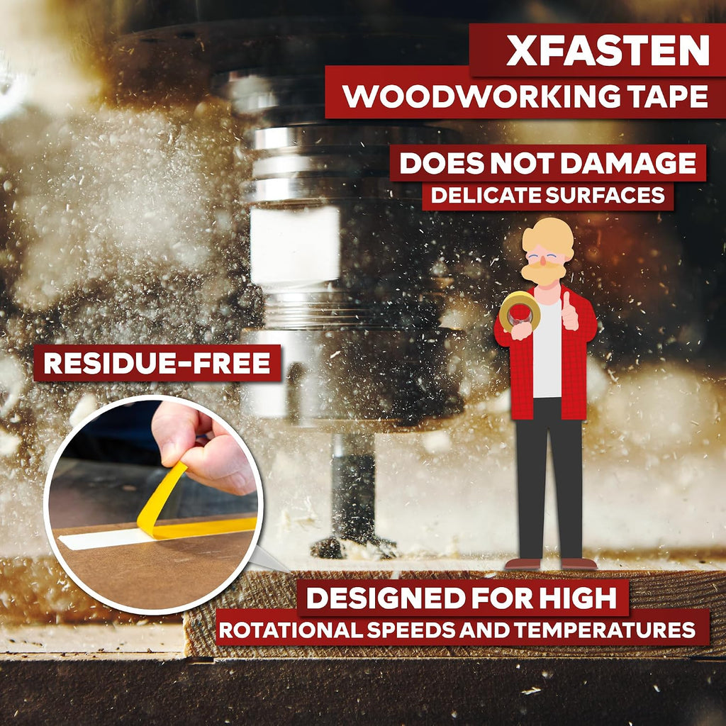 XFasten Double Sided Woodworking Tape 3 Inches x 90 Feet, Residue-Free and Removable Double Sided Wood Mounting Boards Tape for Wood Template, Metal, MDF Edge Banding, Routing, Anchoring