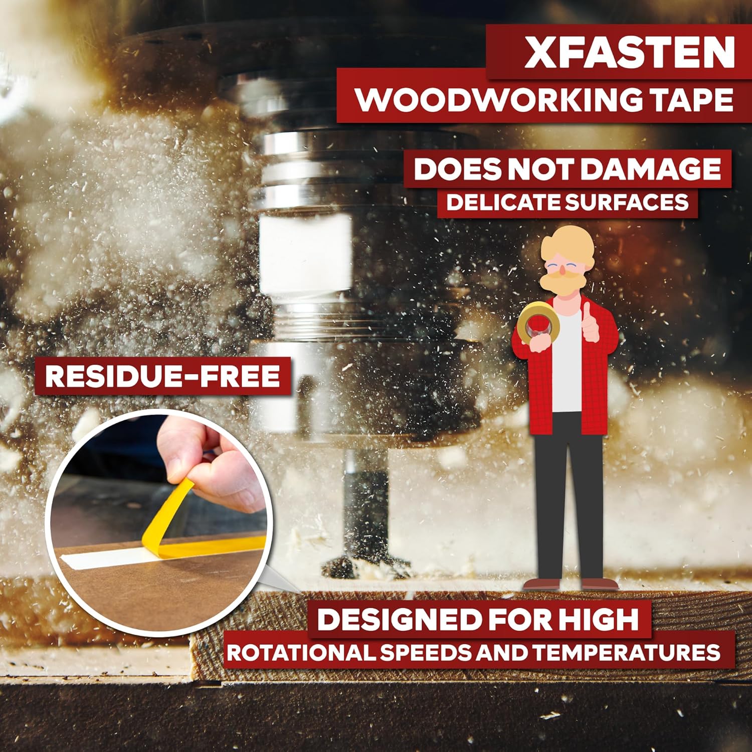 XFasten Bulk Double Sided Woodworking Tape 1-inch, 2,592 Feet Total (24-Pack) Residue-Free Removable Double Sided Tape for Woodworking Router Template, Woodworkers CNC Routing Machine