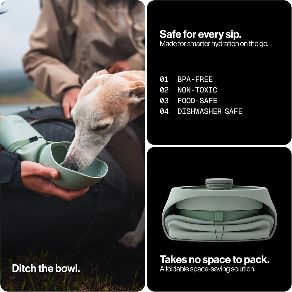 SÄKER Portable Dog Water Bottle, Collapsible Water Bottle for Dogs Perfect for Walking, Hiking and Outdoors | Works as a Portable Water Bowl | Designed in Montreal - 350ml