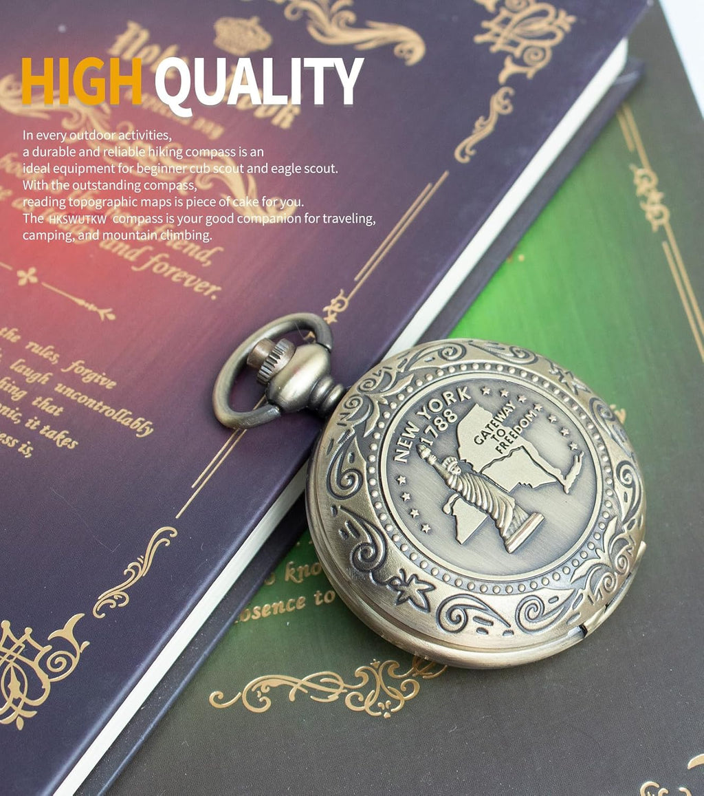 Zinc Alloy Waterproof Golden Keychain Compass - Vintage Antique Design for Kids, Boy Scouts & Hiking - Survival Orienteering & Navigation Gear
