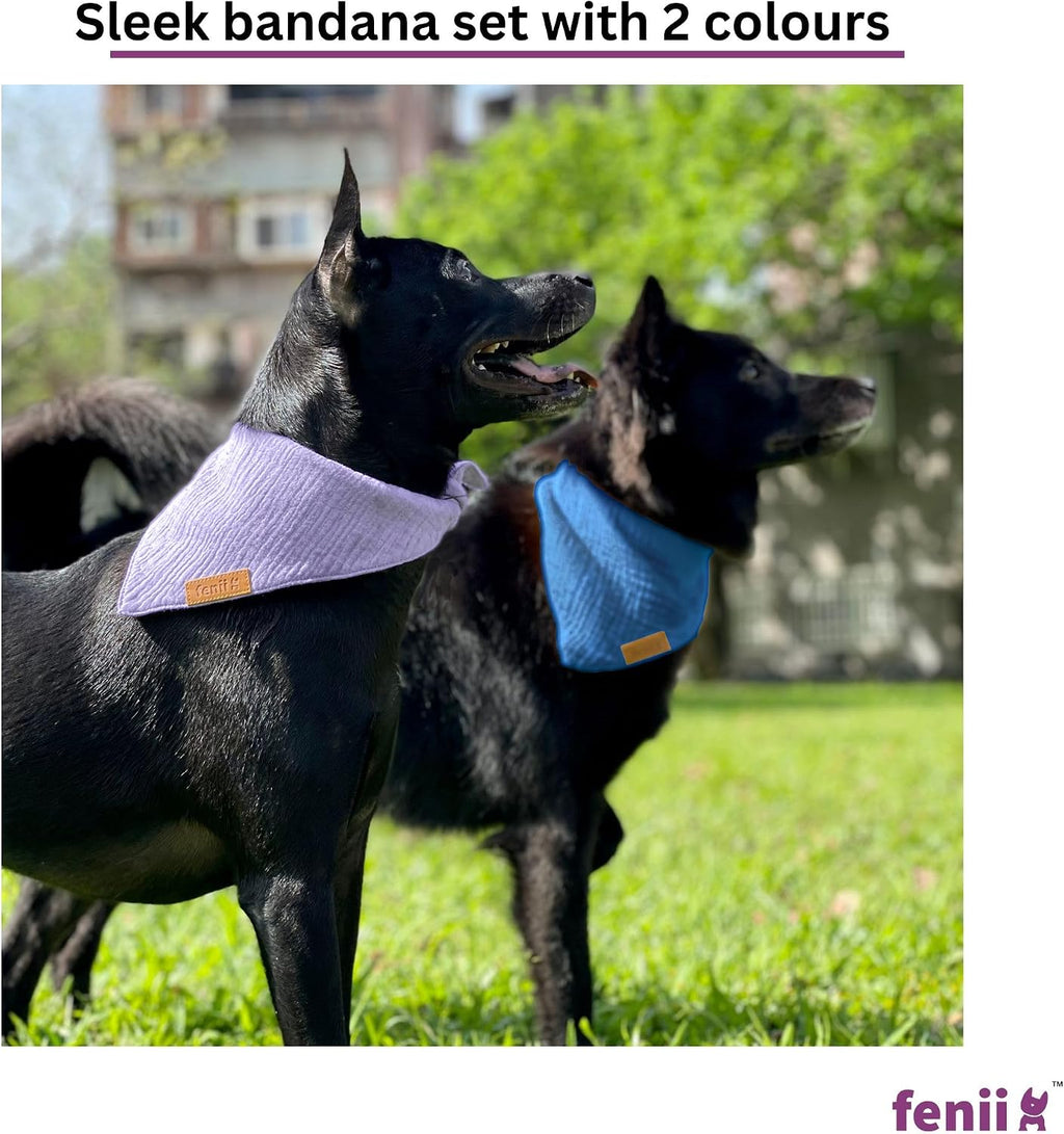 Premium Cotton Dog Bandanas - 2 Pack - Adjustable Fit - Washable - for Small, Medium & Large Breeds - Girl & Boy Dog Accessories - Multiple Sizes (Ocean Blue & Lavender Mist, Small)