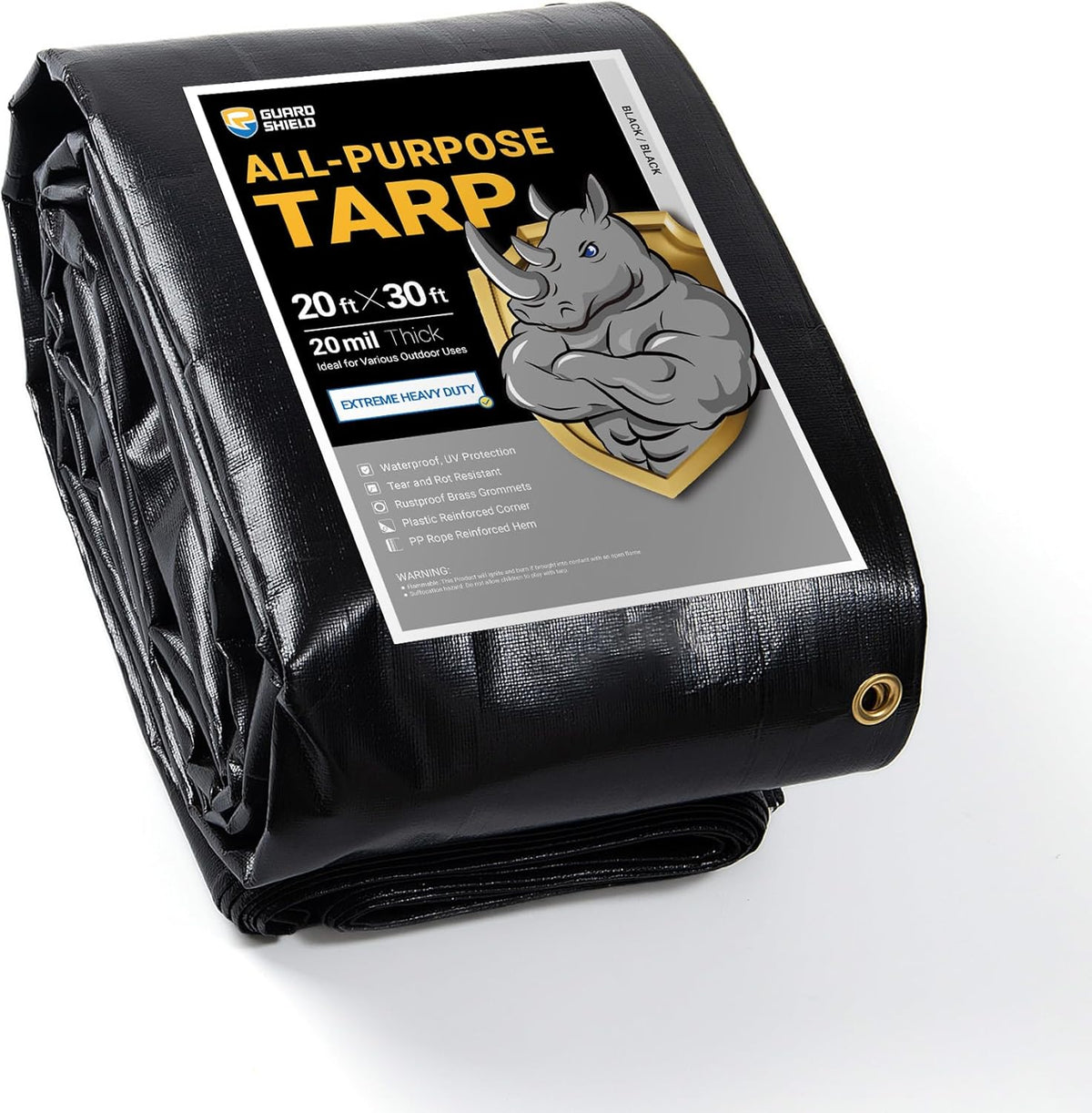 GUARD SHIELD Extreme Heavy Duty Black Poly Tarp 20x30 Feet Cover Waterproof Tarps 20mil Thick UV and Tear Resistant Tarpaulin