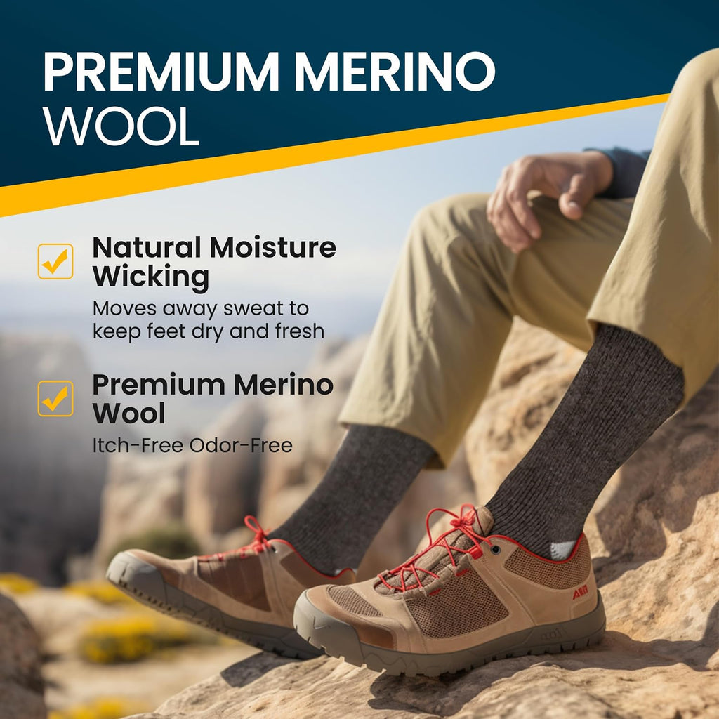 Alvada Mens Merino Wool Crew Socks Thermal and Warm Socks for Winter Work Hiking Running 3 Pairs
