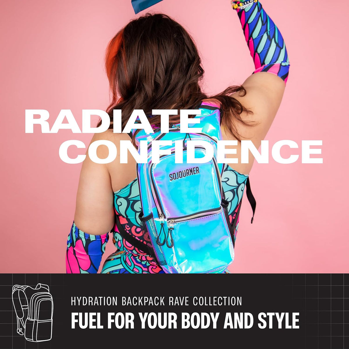 Sojourner Hydration Pack, Hydration Backpack - Water Backpack with 2l Hydration Bladder, Festival Essential - Rave Hydration Pack Hydropack Hydro for Hiking, Running, Biking, Festival Gear