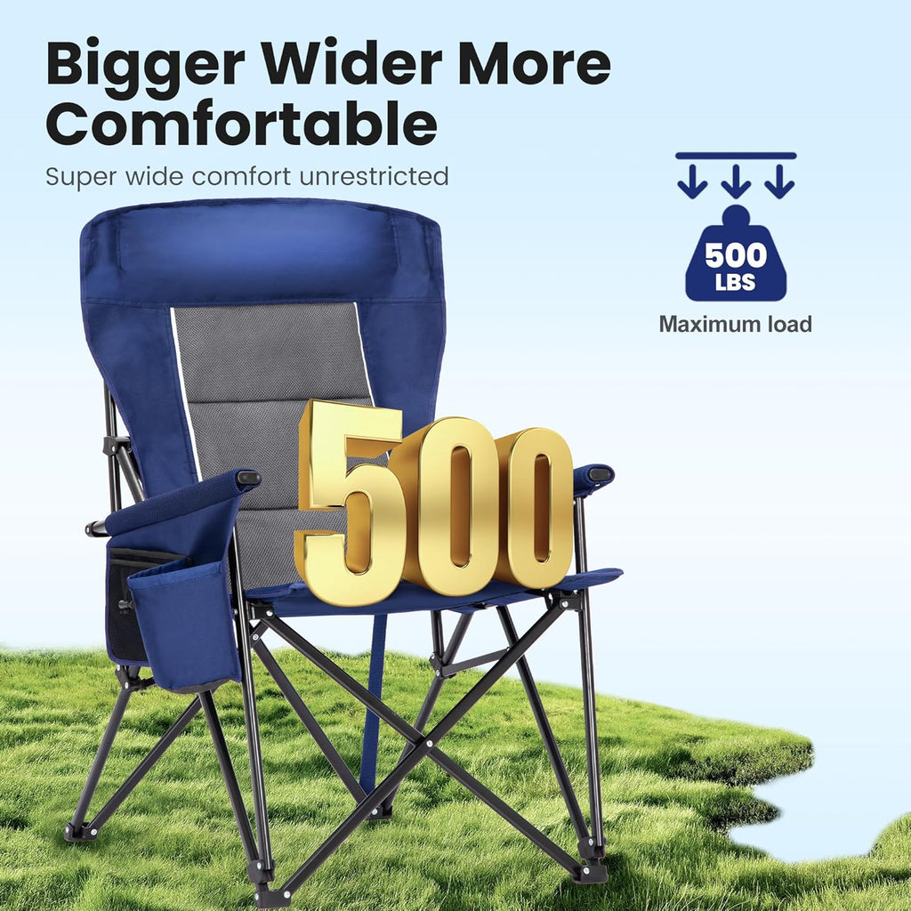 High Back Oversized Camping Chairs for Adults Support 500LBS Blue