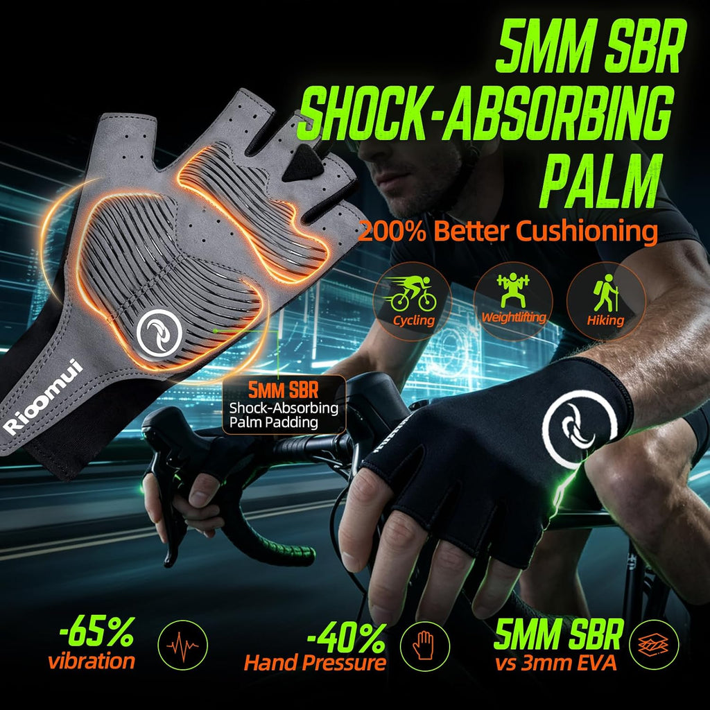 Bike Cycling Gloves for Men Women, 5mm Padded Half Finger Anti Slip